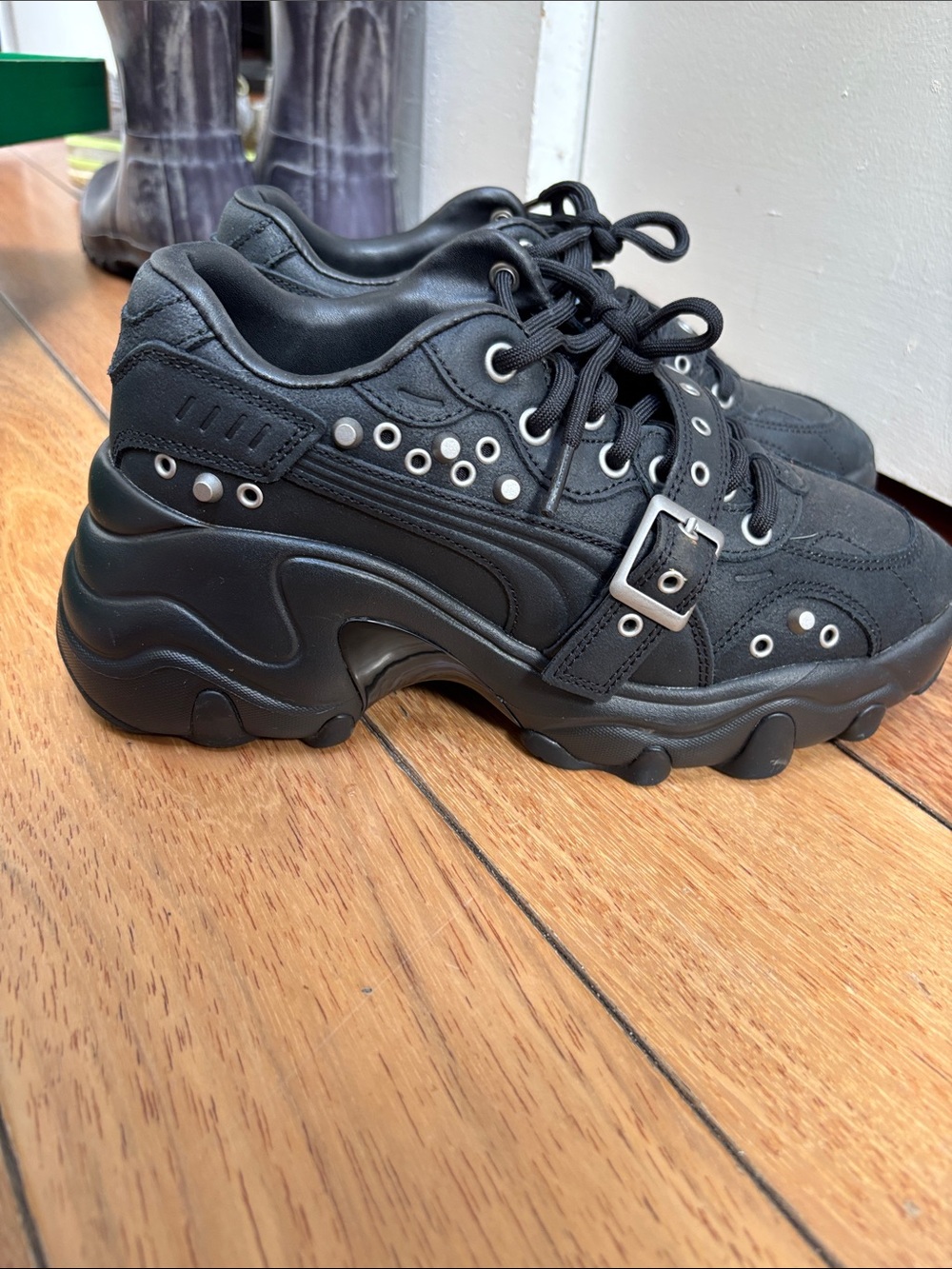 Puma Pulsar Wedge Black Claw Lace Up Sneakers (see size note!) - black leather